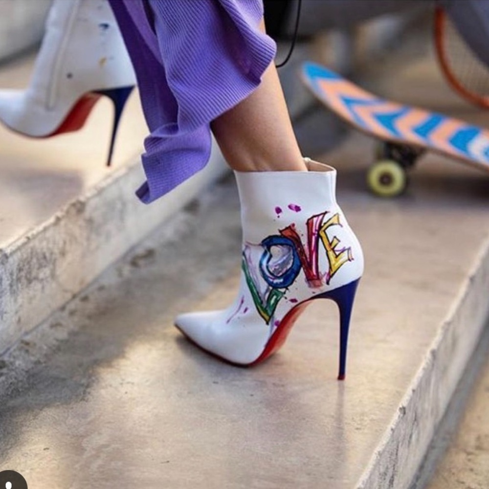 Christian Louboutin LOVE Graffiti Ankle Boots – Size EU 37 / US 7 – Worn Once